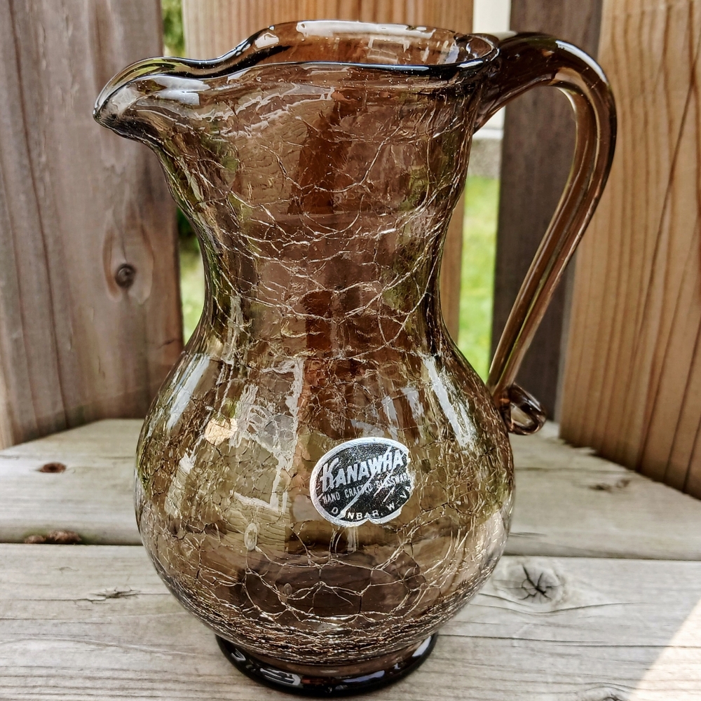 Vintage Kanawha Glass Brown Crackle Small Bloqn Glass Pitcher